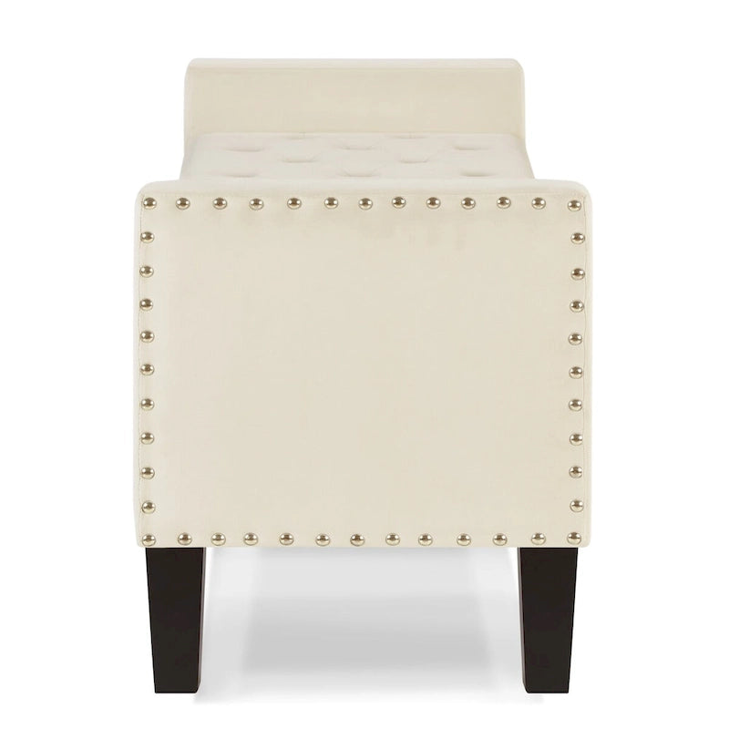 Banc de rangement capitonné avec garniture cloutée, assise rembourrée douce avec accoudoirs pour entrée ou salon, banc de lit