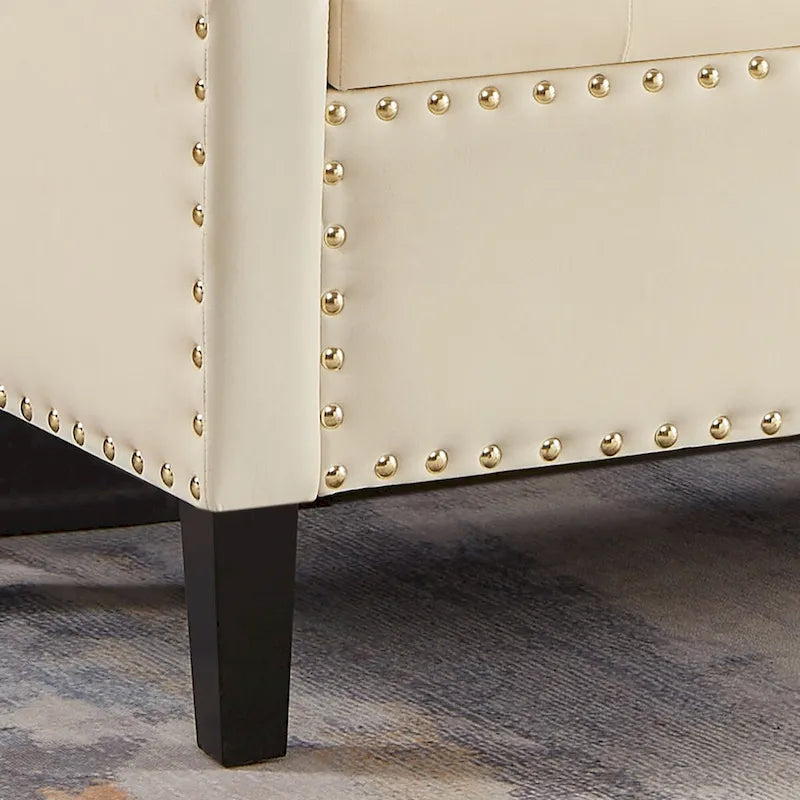 Banc de rangement capitonné avec garniture cloutée, assise rembourrée douce avec accoudoirs pour entrée ou salon, banc de lit
