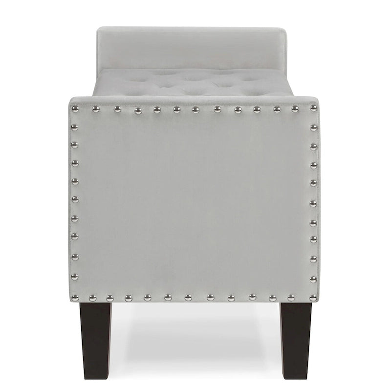 Banc de rangement capitonné avec garniture cloutée, assise rembourrée douce avec accoudoirs pour entrée ou salon, banc de lit