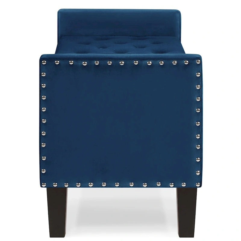 Banc de rangement capitonné avec garniture cloutée, assise rembourrée douce avec accoudoirs pour entrée ou salon, banc de lit