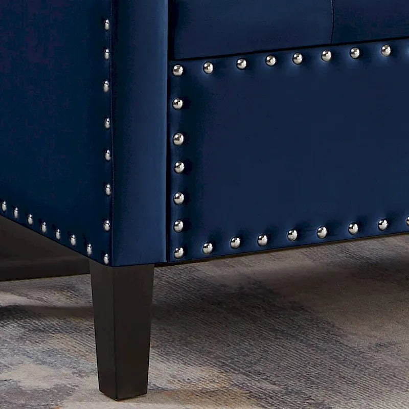 Banc de rangement capitonné avec garniture cloutée, assise rembourrée douce avec accoudoirs pour entrée ou salon, banc de lit