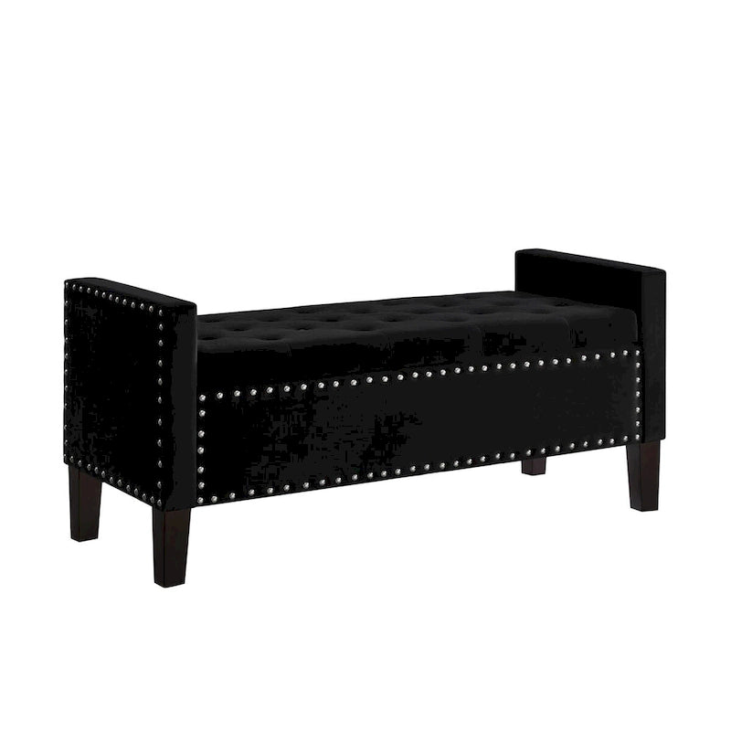 Banc de rangement capitonné avec garniture cloutée, assise rembourrée douce avec accoudoirs pour entrée ou salon, banc de lit