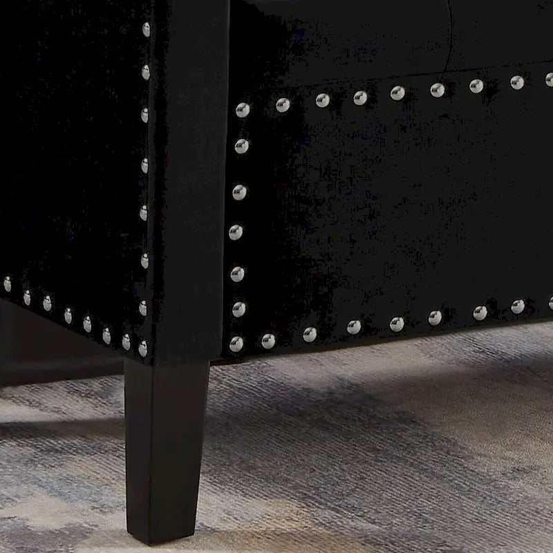 Banc de rangement capitonné avec garniture cloutée, assise rembourrée douce avec accoudoirs pour entrée ou salon, banc de lit