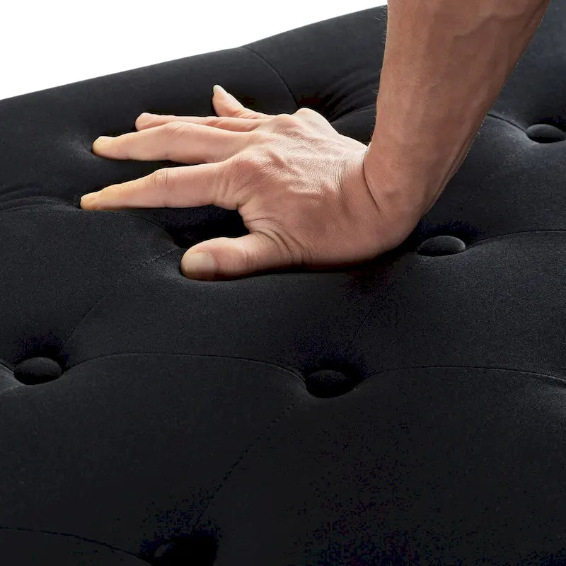 Banc de rangement capitonné avec garniture cloutée, assise rembourrée douce avec accoudoirs pour entrée ou salon, banc de lit