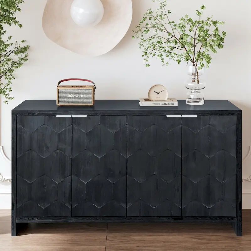 Meuble d'appoint style ferme, buffet en bois à 4 portes, desserte de salle à manger, armoire de rangement