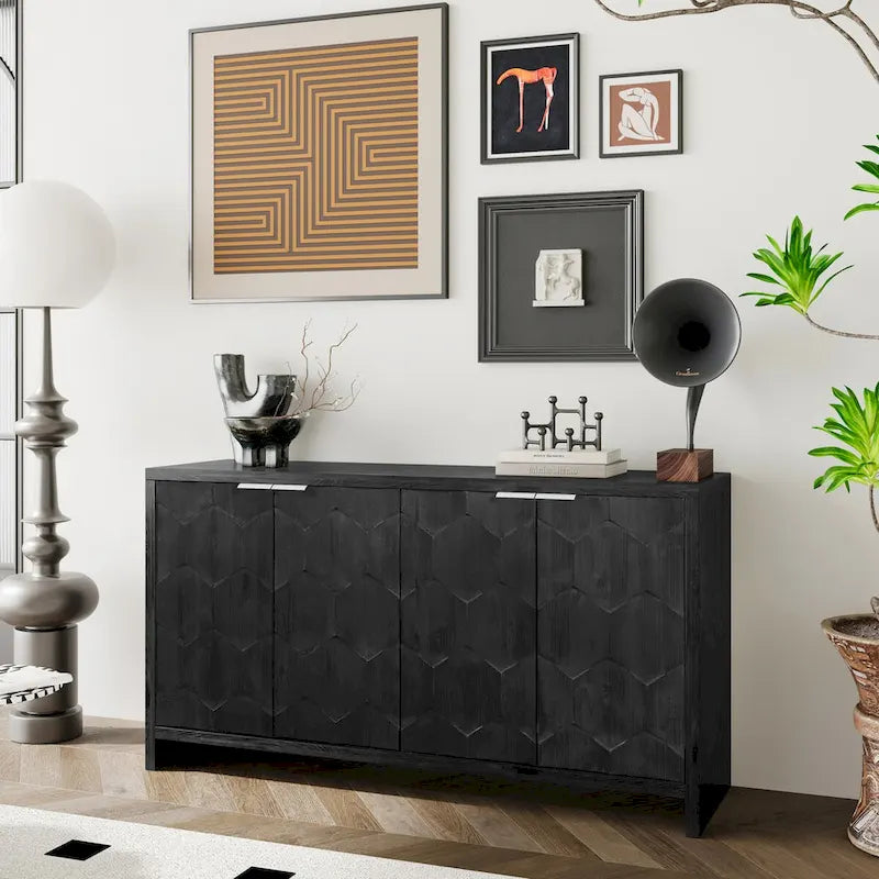 Meuble d'appoint style ferme, buffet en bois à 4 portes, desserte de salle à manger, armoire de rangement