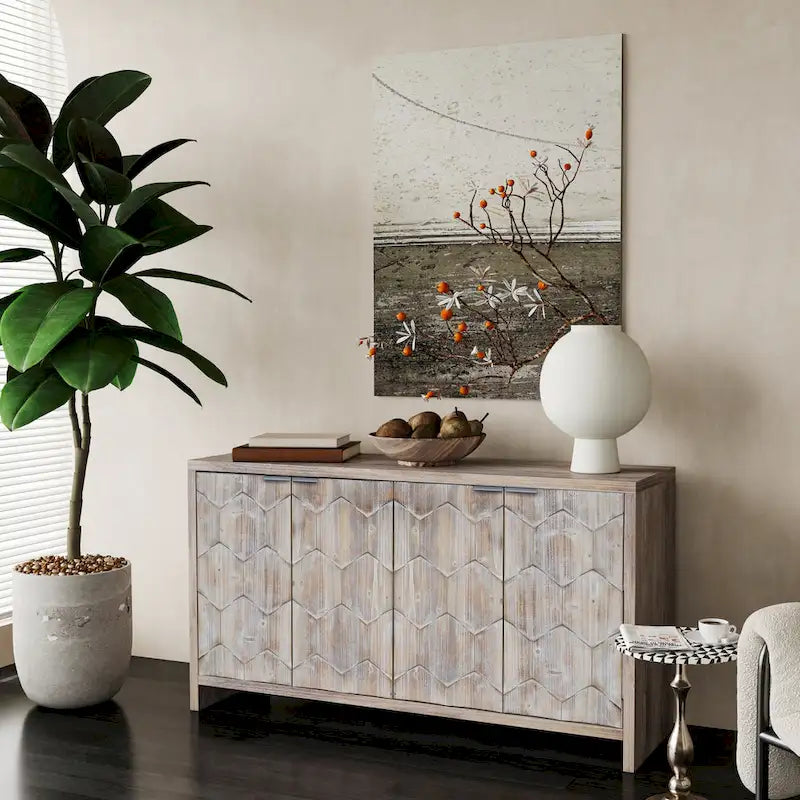 Meuble d'appoint style ferme, buffet en bois à 4 portes, desserte de salle à manger, armoire de rangement