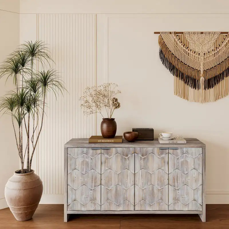 Meuble d'appoint style ferme, buffet en bois à 4 portes, desserte de salle à manger, armoire de rangement