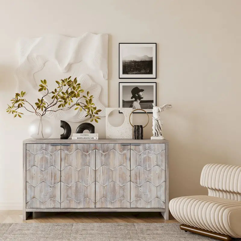 Meuble d'appoint style ferme, buffet en bois à 4 portes, desserte de salle à manger, armoire de rangement