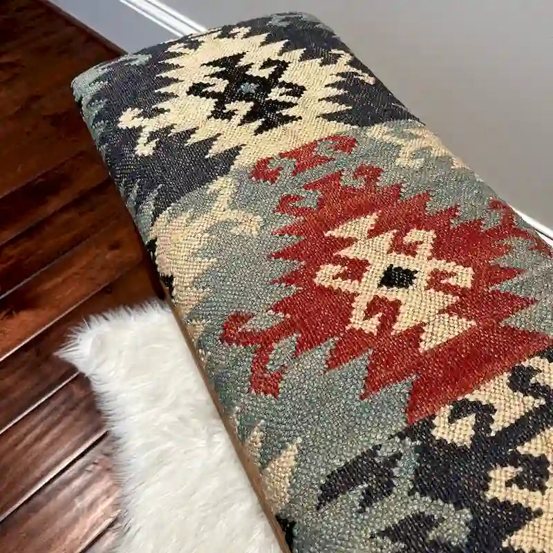 Banc HERAT ORIENTAL rembourré en kilim fait main avec tiroirs - 14 x 19 x 47
