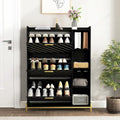Meuble à chaussures avec 3 tiroirs basculants et étagères ouvertes, meuble de rangement à chaussures moderne et fin pour entrée, range-chaussures étroit caché
