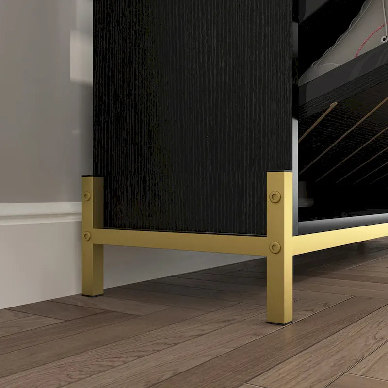Meuble à chaussures avec 3 tiroirs basculants et étagères ouvertes, meuble de rangement à chaussures moderne et fin pour entrée, range-chaussures étroit caché