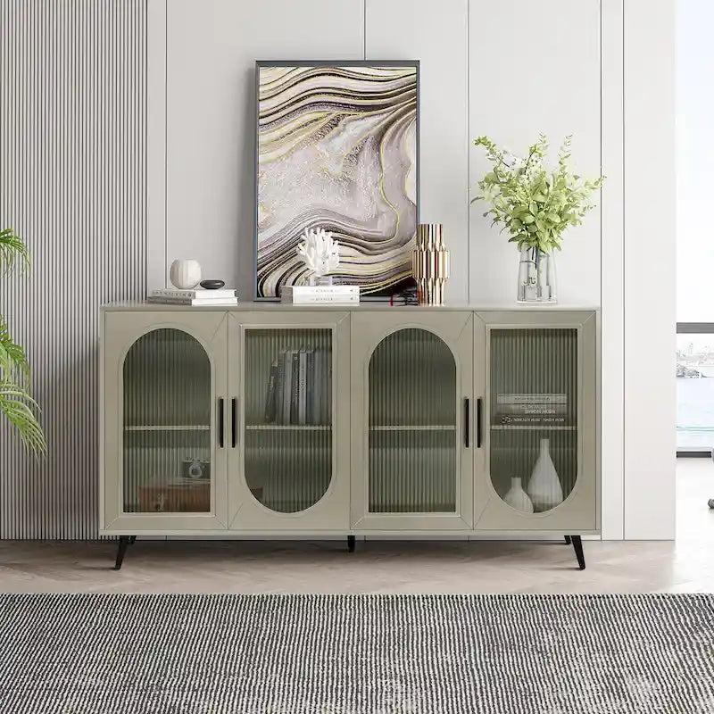 Meuble TV pour téléviseurs de plus de 65 pouces, meuble TV en bois avec placard de rangement et étagères réglables, console multimédia pour salon et chambre à coucher