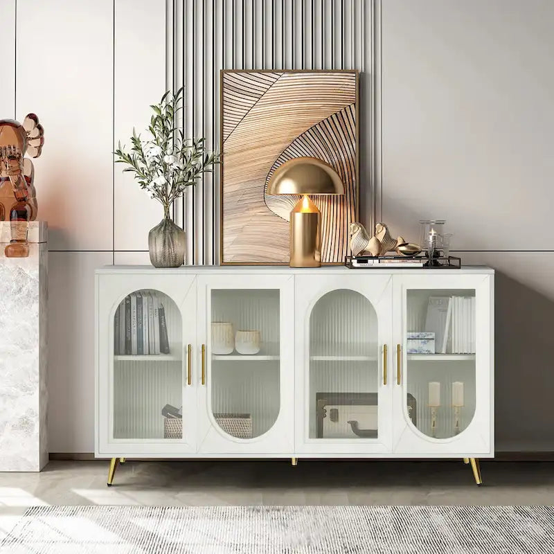 Meuble TV pour téléviseurs de plus de 65 pouces, meuble TV en bois avec placard de rangement et étagères réglables, console multimédia pour salon et chambre à coucher