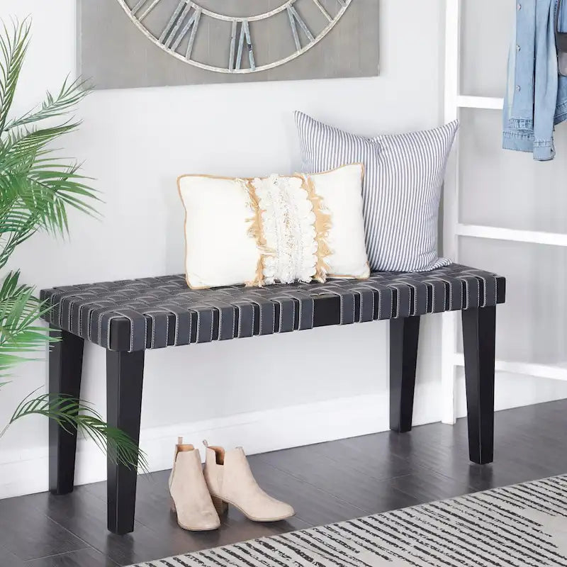Banc tissé en bois - Noir ou Marron - Roche River Decor