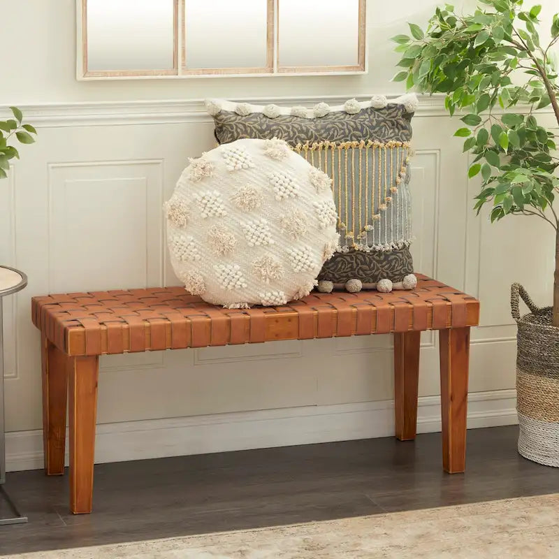 Banc tissé en bois - Noir ou Marron - Roche River Decor