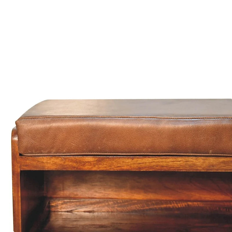 Banc de rangement pour chaussures en cuir de buffle marron à tirer
