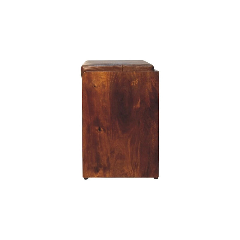 Banc de rangement pour chaussures en cuir de buffle marron à tirer
