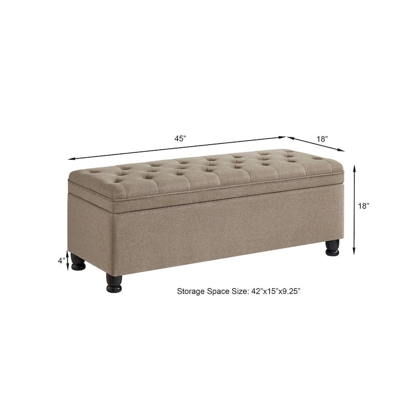 Banc de rangement capitonné avec pieds fuselés en bois