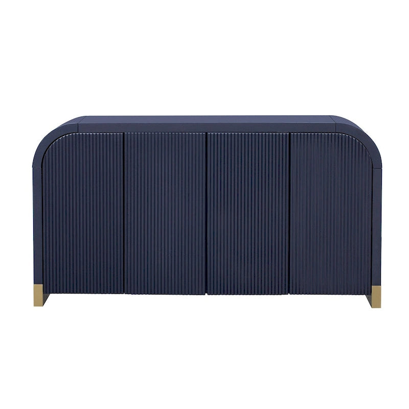 Armoire à 4 portes avec façade ondulée et design incurvé, dotée d'étagères réglables, adaptée au bureau, au salon et à l'entrée.