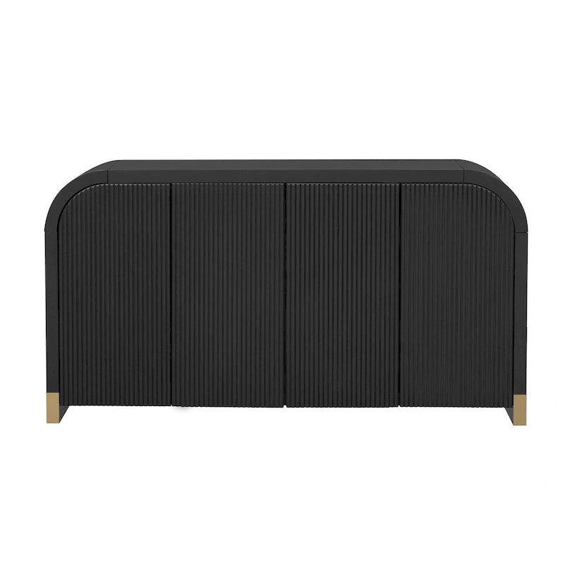 Armoire à 4 portes avec façade ondulée et design incurvé, dotée d'étagères réglables, adaptée au bureau, au salon et à l'entrée.