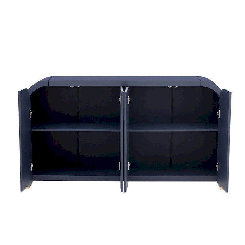 Armoire à 4 portes avec façade ondulée et design incurvé, dotée d'étagères réglables, adaptée au bureau, au salon et à l'entrée.