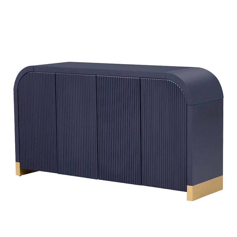 Armoire à 4 portes avec façade ondulée et design incurvé, dotée d'étagères réglables, adaptée au bureau, au salon et à l'entrée.