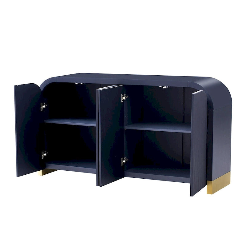 Armoire à 4 portes avec façade ondulée et design incurvé, dotée d'étagères réglables, adaptée au bureau, au salon et à l'entrée.