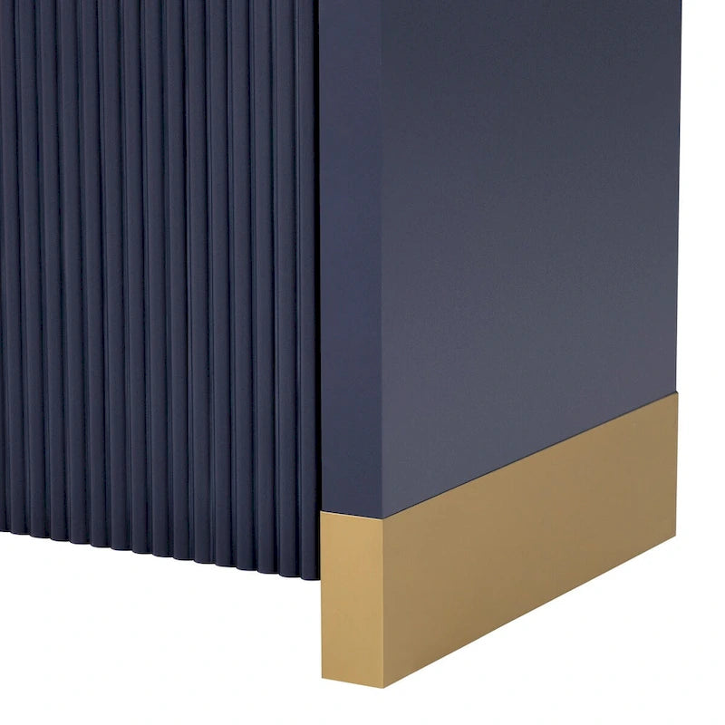 Armoire à 4 portes avec façade ondulée et design incurvé, dotée d'étagères réglables, adaptée au bureau, au salon et à l'entrée.