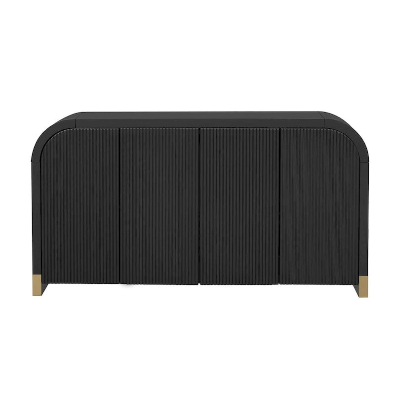 Armoire à 4 portes avec façade ondulée et design incurvé, dotée d'étagères réglables, adaptée au bureau, au salon et à l'entrée.