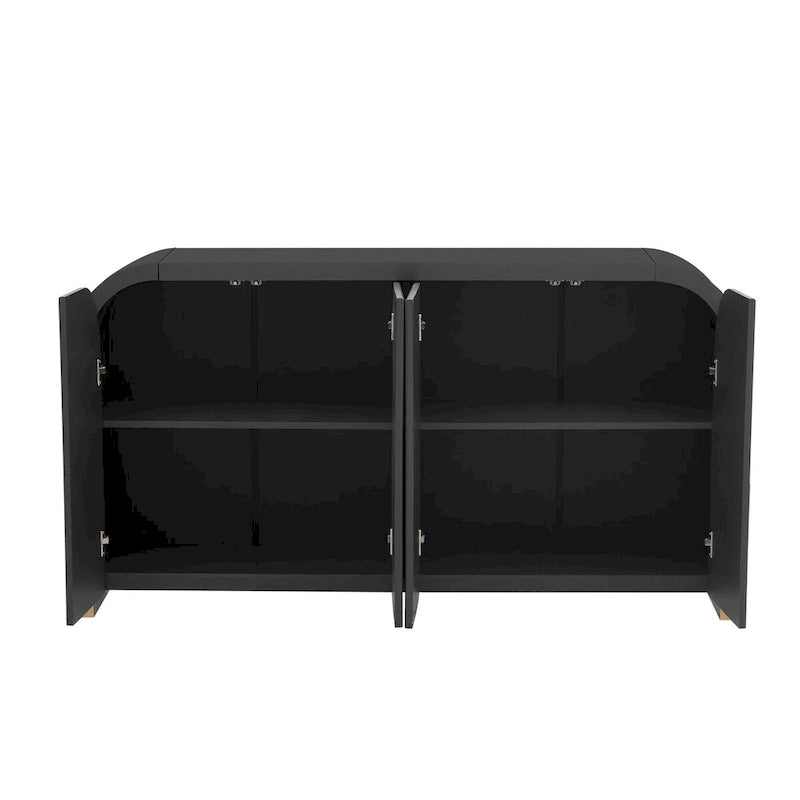 Armoire à 4 portes avec façade ondulée et design incurvé, dotée d'étagères réglables, adaptée au bureau, au salon et à l'entrée.
