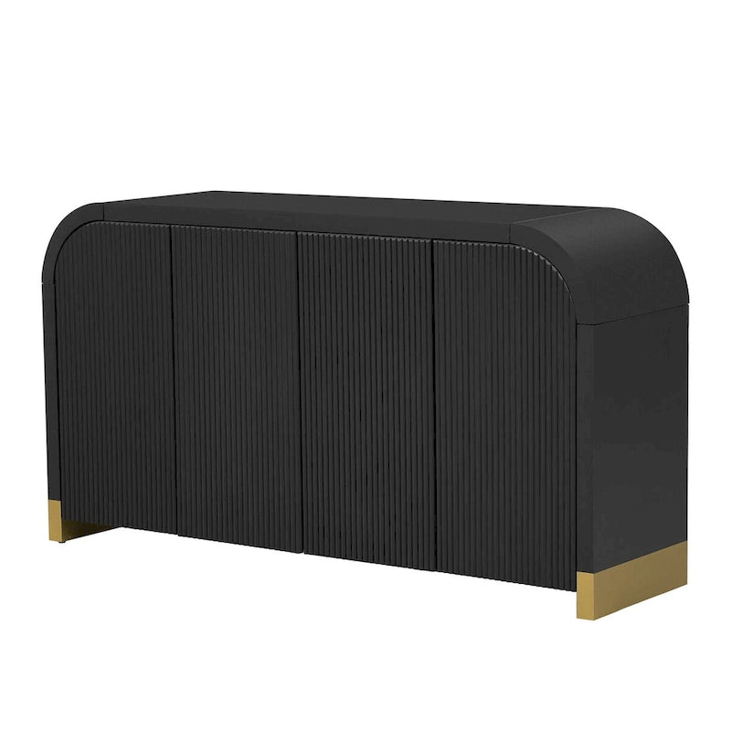 Armoire à 4 portes avec façade ondulée et design incurvé, dotée d'étagères réglables, adaptée au bureau, au salon et à l'entrée.