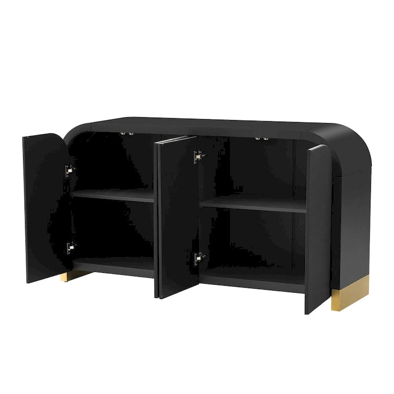 Armoire à 4 portes avec façade ondulée et design incurvé, dotée d'étagères réglables, adaptée au bureau, au salon et à l'entrée.