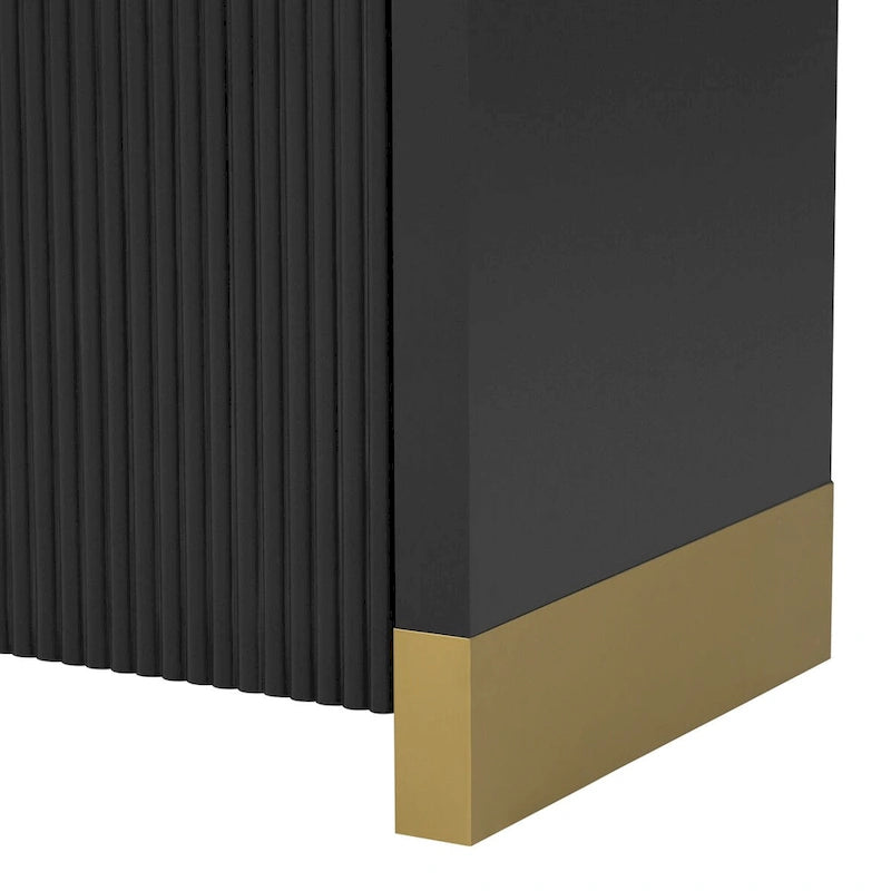 Armoire à 4 portes avec façade ondulée et design incurvé, dotée d'étagères réglables, adaptée au bureau, au salon et à l'entrée.