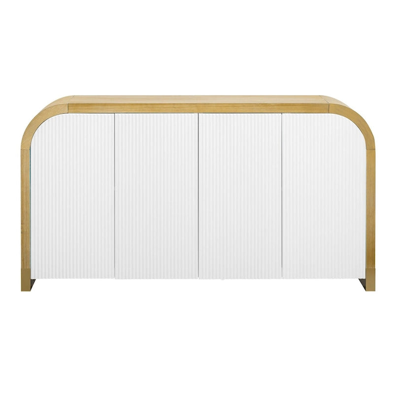Armoire à 4 portes avec façade ondulée et design incurvé, dotée d'étagères réglables, adaptée au bureau, au salon et à l'entrée.