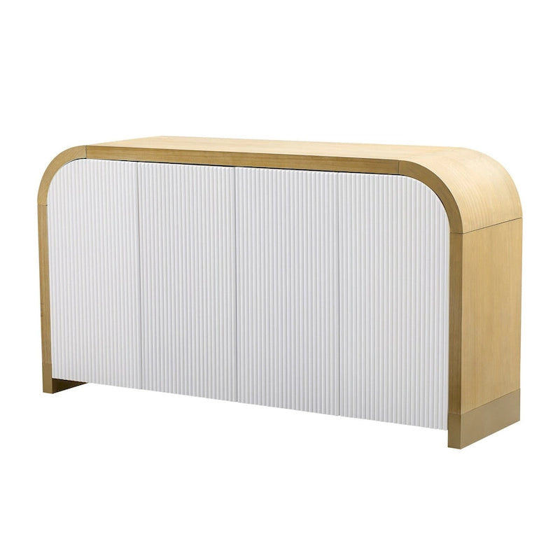Armoire à 4 portes avec façade ondulée et design incurvé, dotée d'étagères réglables, adaptée au bureau, au salon et à l'entrée.