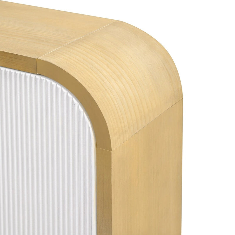 Armoire à 4 portes avec façade ondulée et design incurvé, dotée d'étagères réglables, adaptée au bureau, au salon et à l'entrée.
