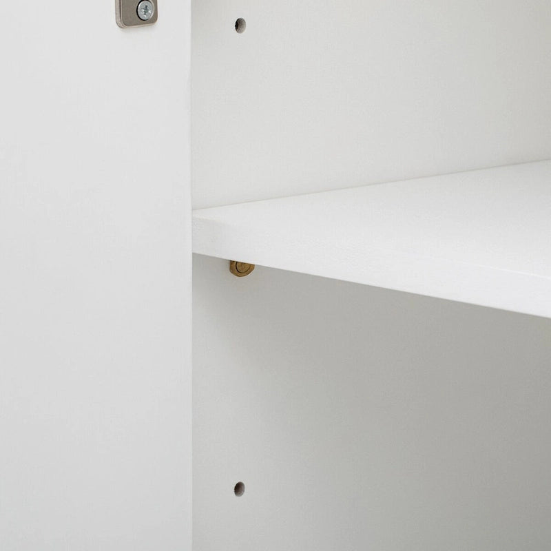Armoire à 4 portes avec façade ondulée et design incurvé, dotée d'étagères réglables, adaptée au bureau, au salon et à l'entrée.