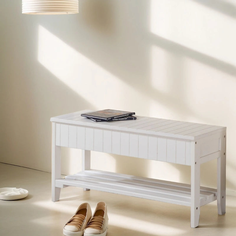 Banc à chaussures en bois massif avec rangement