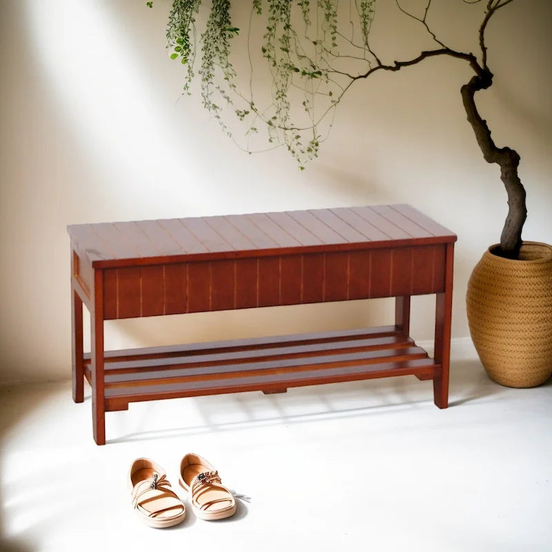 Banc à chaussures en bois massif avec rangement