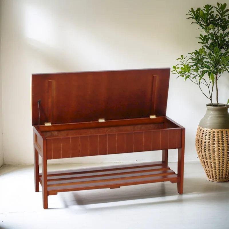 Banc à chaussures en bois massif avec rangement