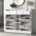 Meuble à chaussures 2 niveaux avec 4 tiroirs basculants, organisateur de rangement autoportant blanc