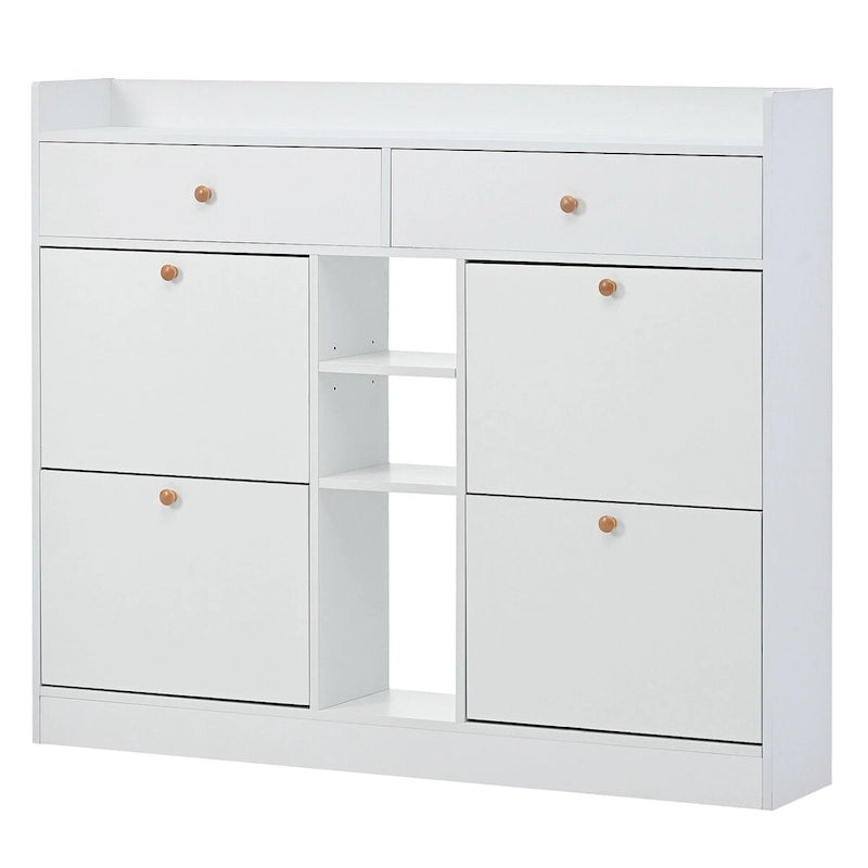 Meuble à chaussures 2 niveaux avec 4 tiroirs basculants, organisateur de rangement autoportant blanc