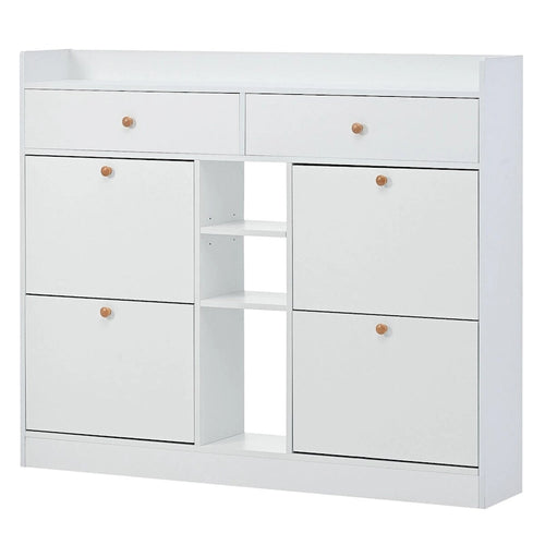 Meuble à chaussures 2 niveaux avec 4 tiroirs basculants, organisateur de rangement autoportant blanc