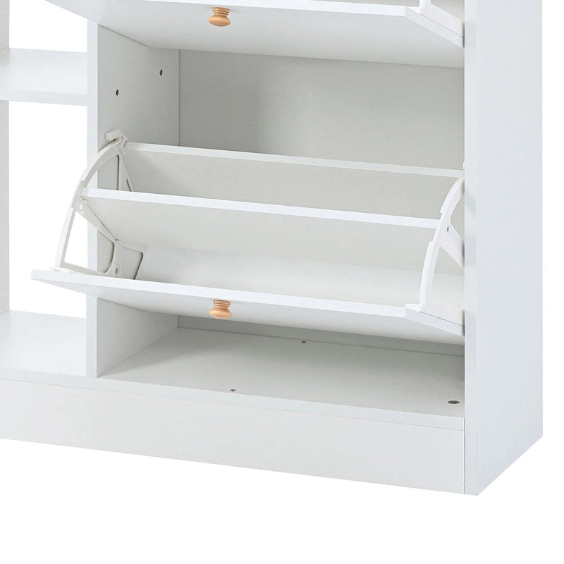 Meuble à chaussures 2 niveaux avec 4 tiroirs basculants, organisateur de rangement autoportant blanc