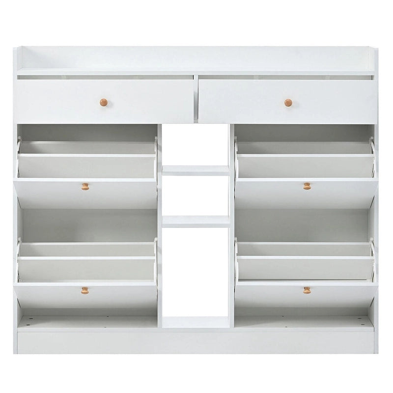 Meuble à chaussures 2 niveaux avec 4 tiroirs basculants, organisateur de rangement autoportant blanc