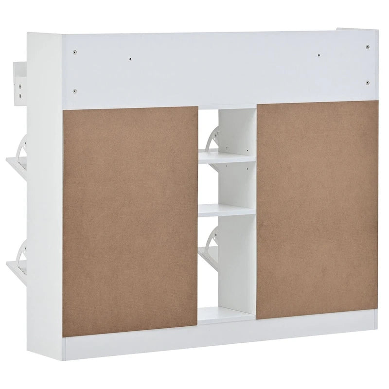 Meuble à chaussures 2 niveaux avec 4 tiroirs basculants, organisateur de rangement autoportant blanc