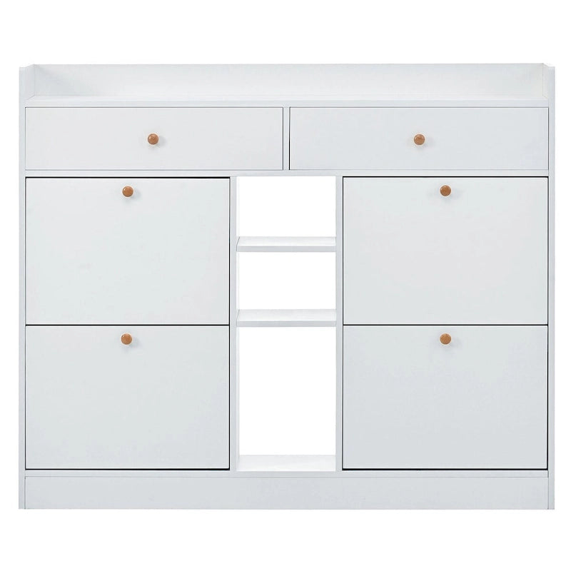 Meuble à chaussures 2 niveaux avec 4 tiroirs basculants, organisateur de rangement autoportant blanc