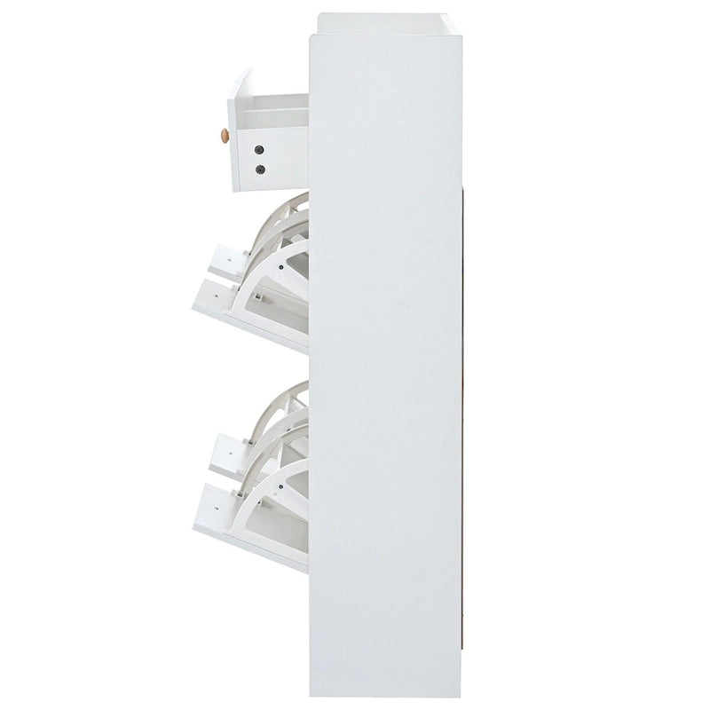Meuble à chaussures 2 niveaux avec 4 tiroirs basculants, organisateur de rangement autoportant blanc