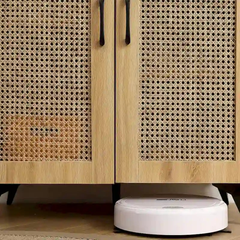 Meuble à chaussures à deux portes en rotin avec grand espace de rangement et structure durable